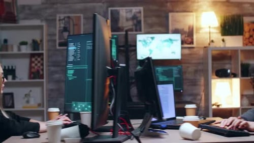Un hacker et une femme travaillent ensemble contre le gouvernement