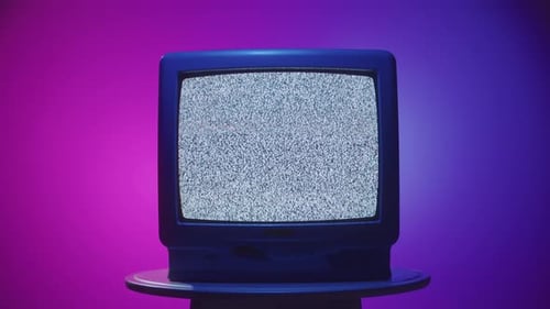 Blue Retro Television with Static on Screen