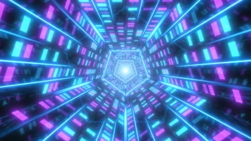 Ficção científica piscando luzes de néon reflexivo abstrato retrô do Pentágono - 4K