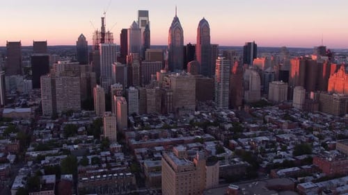 Aerial view of Philadelphia, Pennsylvania at sunset