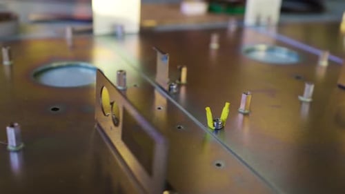 Slider Shot of a Blank Metal Components in Workshop Laboratory