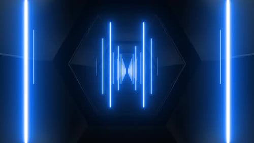 4k Blue Hexagonal Color Neon Tunnel