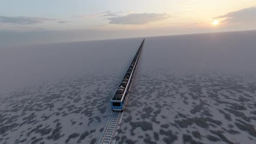 Ein schnellfahrender Zug in der Wüste Gobi