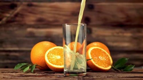 Pouring Fresh Orange Juice into a Glass