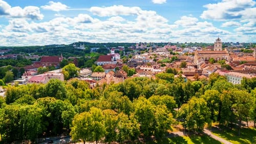 Beautiful summer panorama time lapse of Vilnius old town