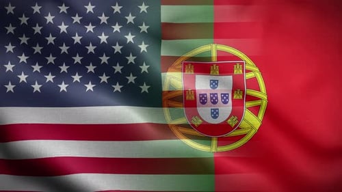 United States and Portugal Flags Waving Background