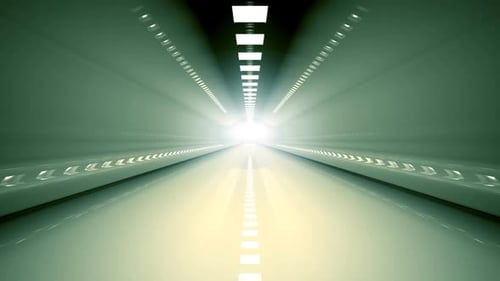 Loopable animation of camera motion moving toward light at the end of tunnel. HD
