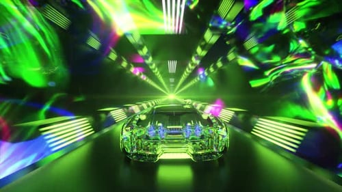 The Diamond Car is Driving Through the Tunnel at High Speed