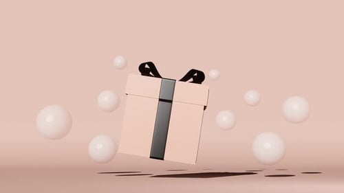 Minimalist Gift Box with Floating Spheres Animation
