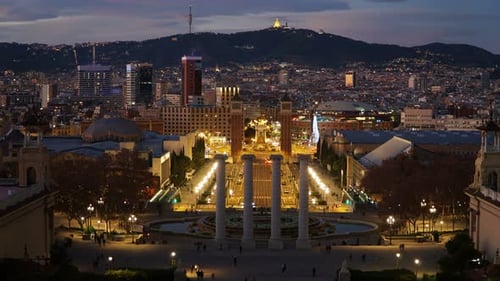 Barcelona Night Placa De Espana Square of Spain Time Lapse