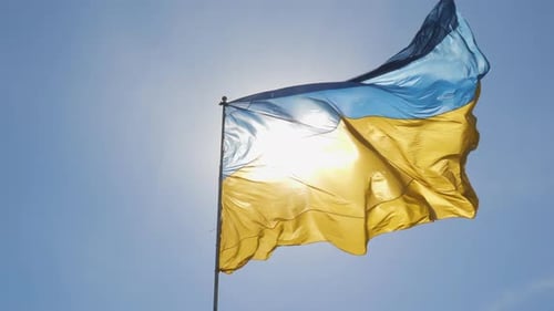 Ukrainian Flag Waving Proudly in the Wind