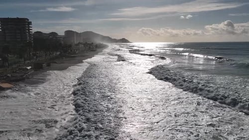 Dramatic Sea Texture Filmed on a Drone in the Sunrise