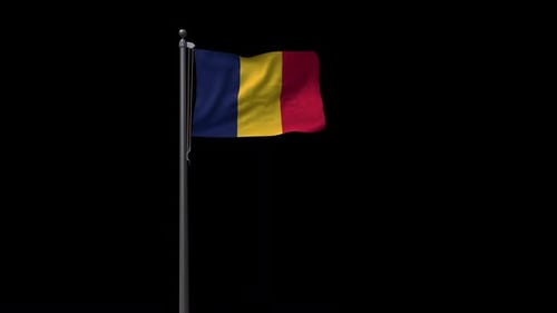 Realistic Romania Flag Waving on Black Background