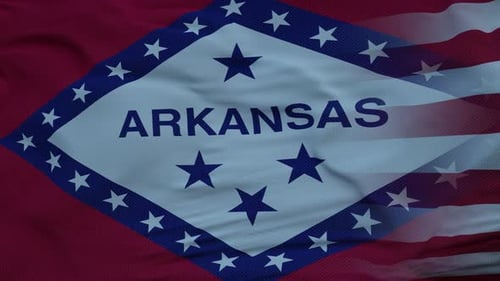 Waving Arkansas State Flag with American Flag Overlay