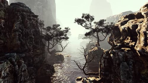 Mountain Gorge And Sea