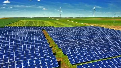 Aerial view of solar panels as a renewable energy source.