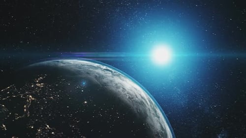 Realistic Earth Rotation with Bright Sun Rise in Space