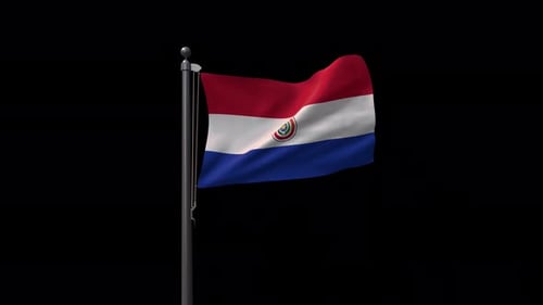 Realistic Paraguay Flag Waving on Pole Loop Animation