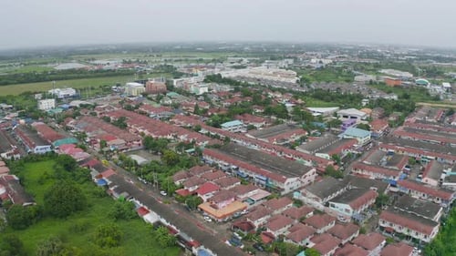 Aerial view of residential neighborhood. Urban housing development from above