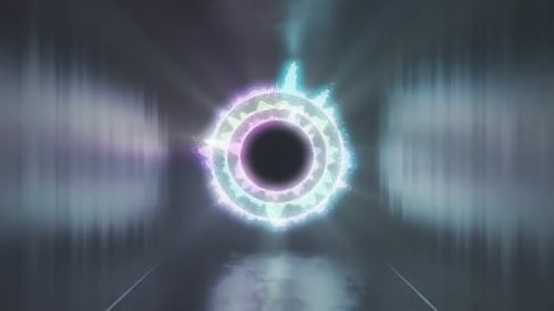 Circular audio equalizer. Music control levels wave. Multicolored neon lights.