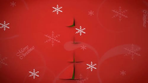 Animated Paper Cut Christmas Tree Reveal with Falling Snowflakes