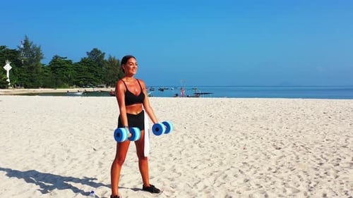 Modern beauty models on vacation enjoying life on beach on sunny blue and white sand background