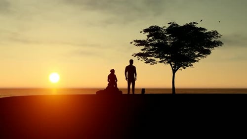 Couple Sitting on Sunset View