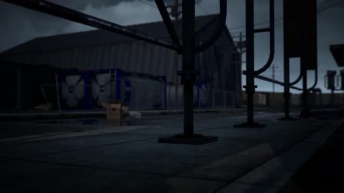 Industrial Zone in Dark Cloudy Weather