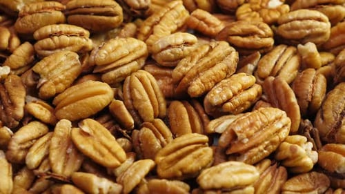 Pecan Nuts Background. Closeup Pekan Seeds