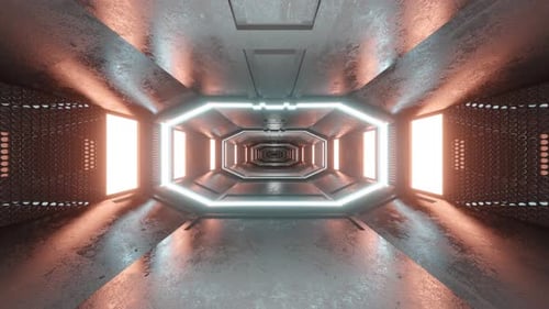 Futuristic Sci-Fi Tunnel with Glowing Neon Lights Seamless Loop