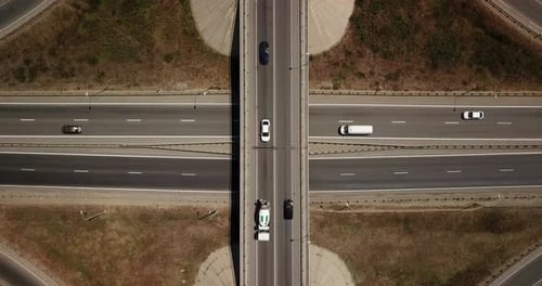 Aerial View of Transport Junction, Traffic Cross Road Junction Day