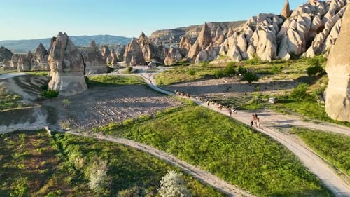 Horseback riding in Cappadocia aerial view 4 K