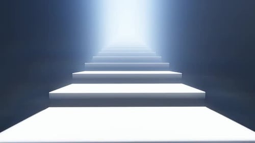 Minimalist 3D Staircase Ascending Towards a Bright Light