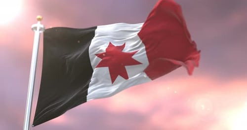Drapeau d'Oudmourtie au coucher du soleil