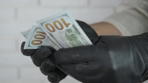 Hands of a robber with cash.