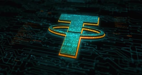 Futuristic Tether USDT Cryptocurrency Symbol Animation