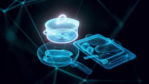 Kitchenware With Pan And Pot Hologram Close Up Hd