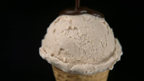 Chocolate sauce on ice cream, Slow Motion