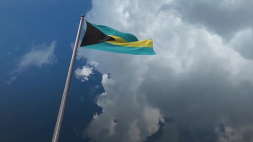 Realistic Bahamas National Flag Waving Animation on Cloudy Sky