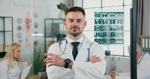 Friendly Doctor Smiling in Modern Office Setting