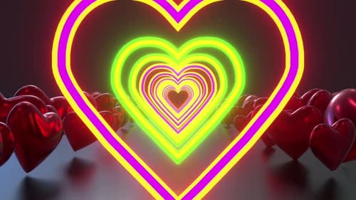 Glowing Neon Heart Tunnel Animation for Love and Romance