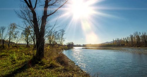 Mountain River Timelapse at the Summer or Autumn Day Time