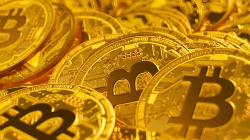Golden Bitcoin Cryptocurrency Coins Digital Finance Loop Animation