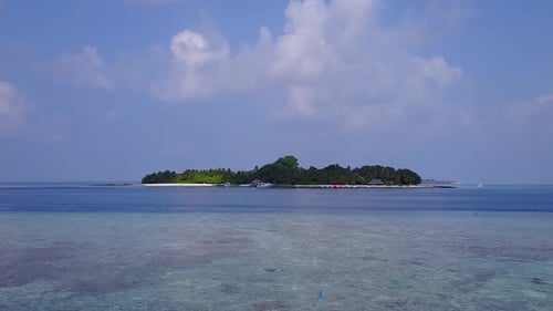 Aerial drone seascape of exotic shore beach by blue lagoon and sand background