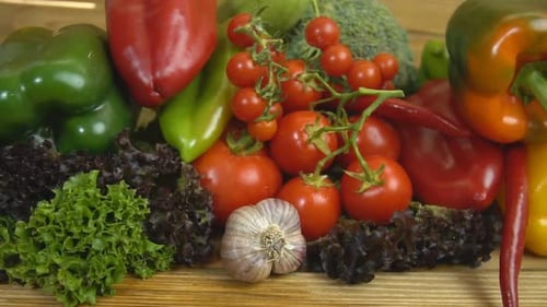 Fresh and Colorful Produce on Wooden Surface