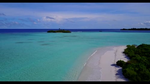 Aerial drone shot sky of tropical island beach voyage by transparent lagoon with white sand backgrou