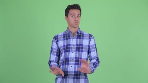 Young Handsome Hipster Man Waving Hand No