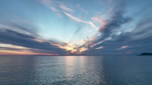 Cloudy sunset at sea aerial view 4 K Turkey Alanya
