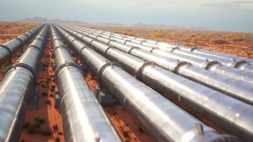 A pipeline running through the prairie transport oil or gas over long distances.