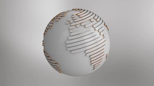 Modern White Globe with Gold Continents Rotating